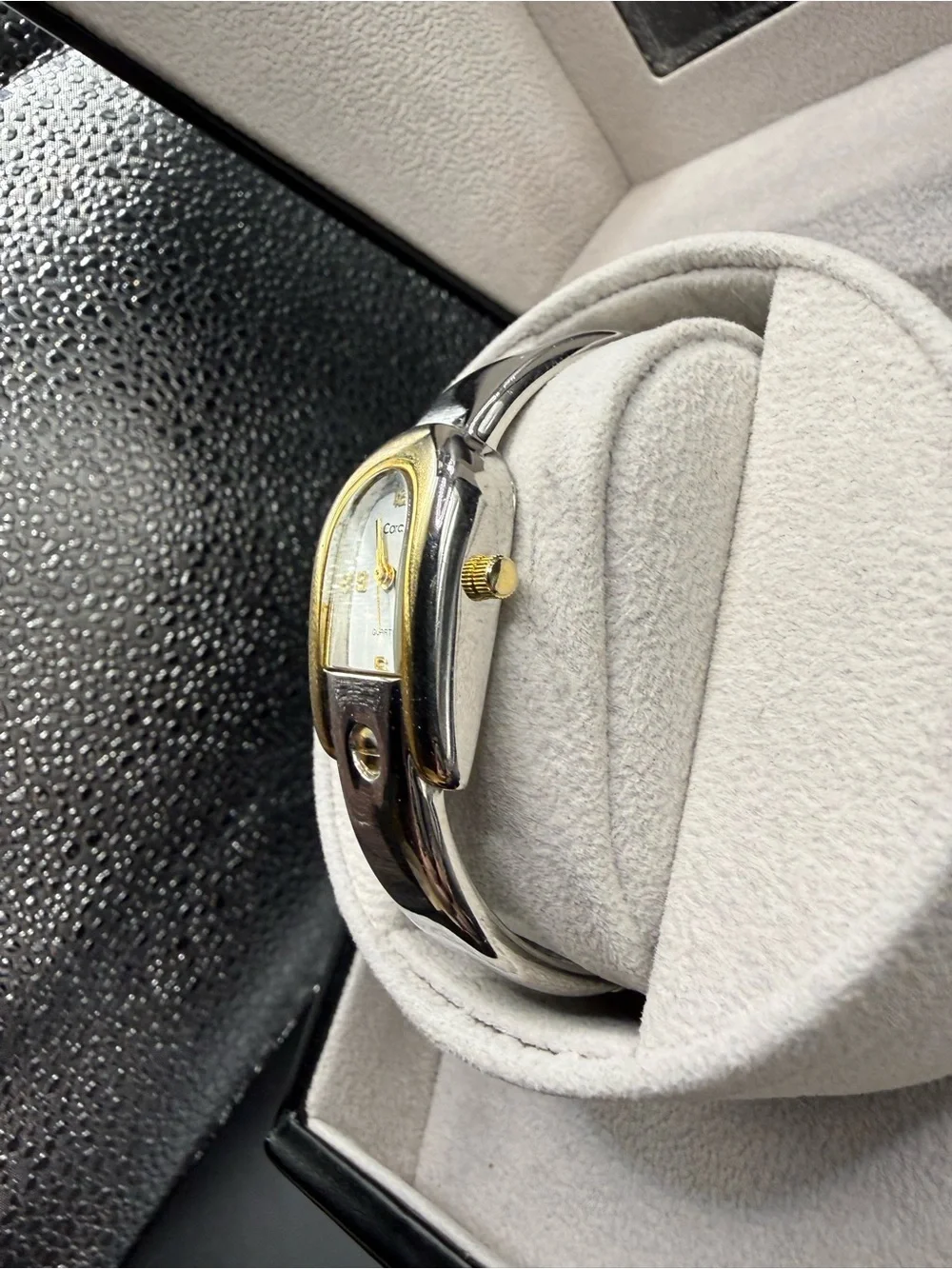Cardini Womens Two Tone Bangle Watch 21.6mm Silver Gold Oval Quartz Japan Tested